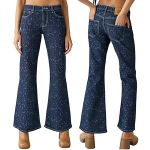 BDG Urban Low Rise Flare Dark Wash Jeans Floral Ivy Pattern Blue Denim